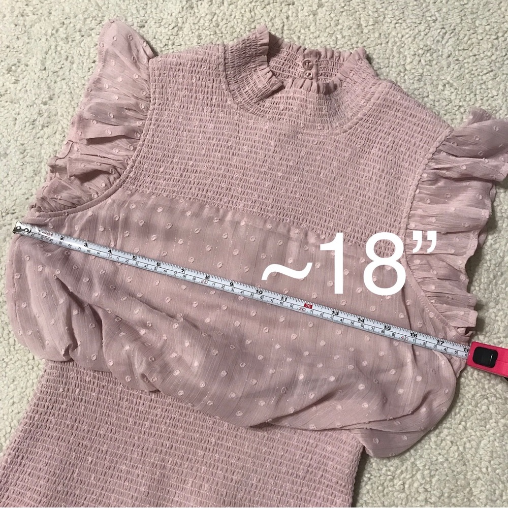 SOLD Aqua Mini Dress Flutter Sleeve Ruffle Smocked Pink Purple Pit to Pit 18โ ๐จ - Picture 7 of 14